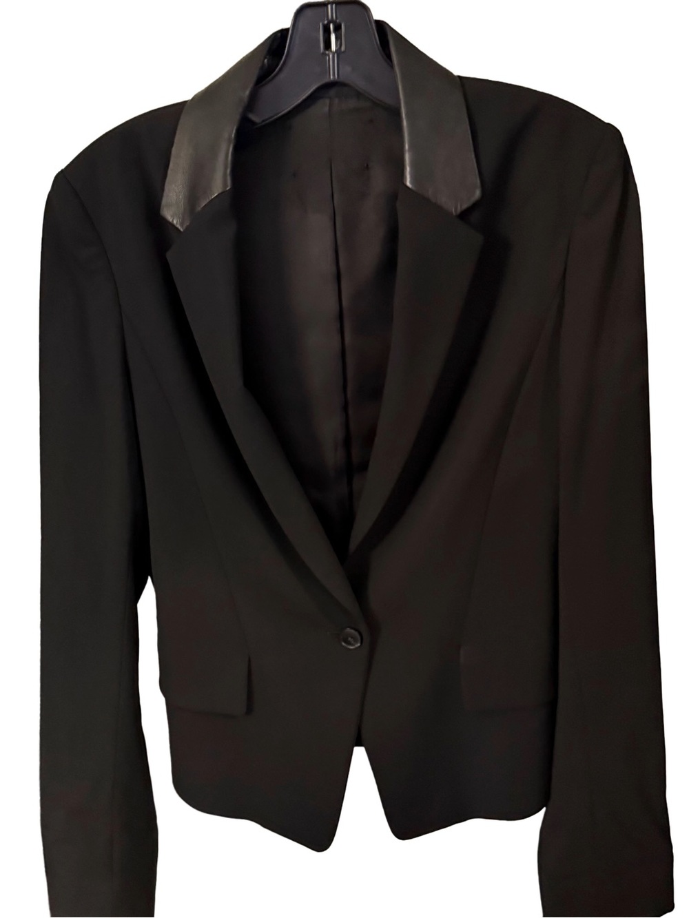 Alexander Wang Women’s Mix Media Black Leather & Wool Blazer Sz S EUC
